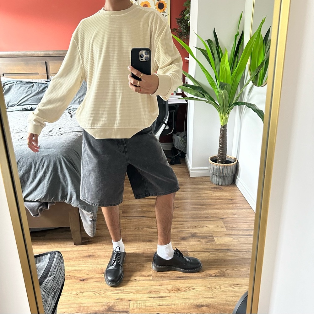 Topman Medium Beige Long Sleeve Velour Sweater